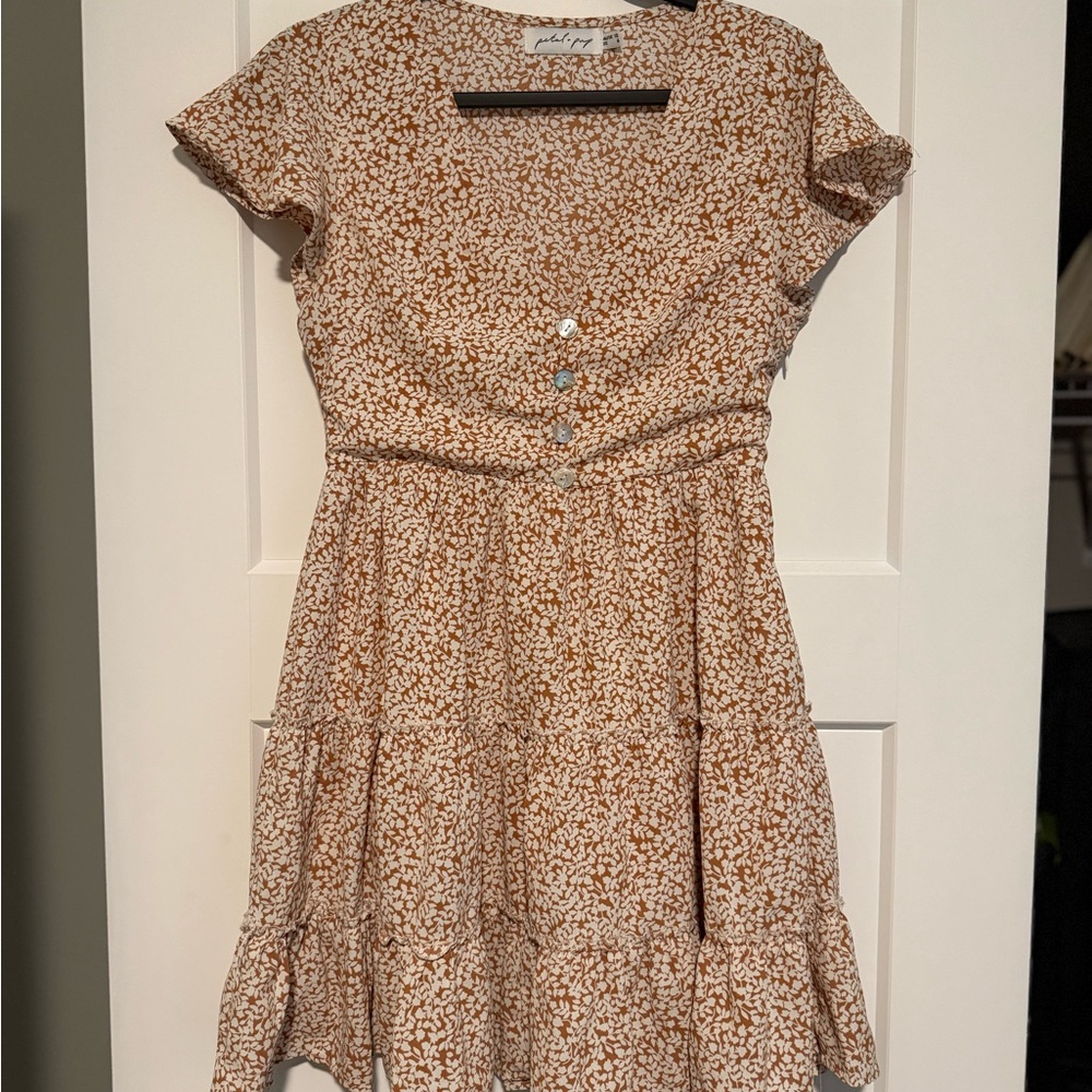 Petal & Pup Tan Floral V-Neck Dress